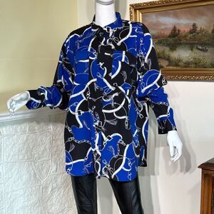 Ralph Lauren Equestrian Harness & Chain Print Crepe Button Down Shirt